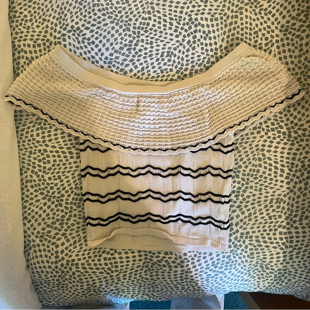 Lucy Paris (purchased on Revolve) Striped Off Should Ruffle Cropped Top